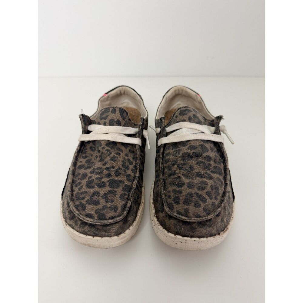 HEYDUDE Wendy Jungle Brown Womens 7 Leopard Canvas Slip On Loafers EU 38 - Picture 3 of 9